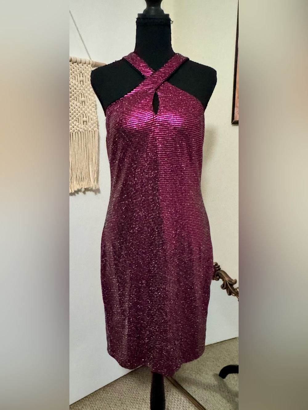 Vintage GUESS Strapless Sequin Dress in Fuchsia